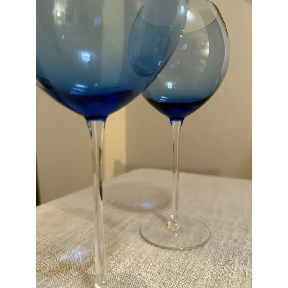 🍷 Lenox Blue Balloon Wine Glasses – Set of 2 – Hand Blown – 9